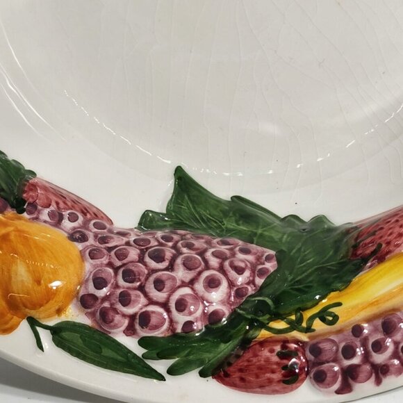 RC Real Ceramica Portugal Fruit Bowl Vibrant Strawberries Peaches Leaves Vintage - Picture 3 of 12
